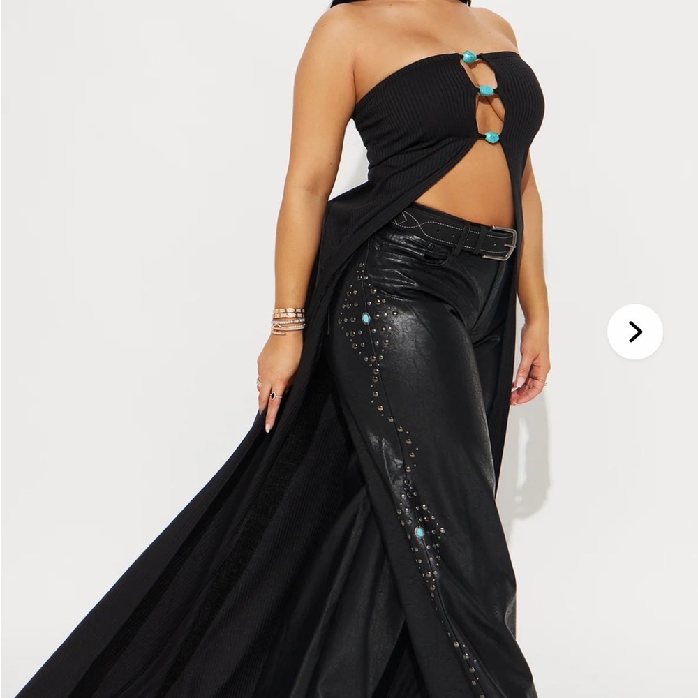 Fashion Nova Black Strapless Maxi Top with Turquoise Accents